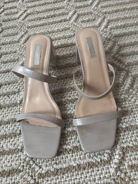 Primark Neutral Croc-Embossed Strappy Block Heels